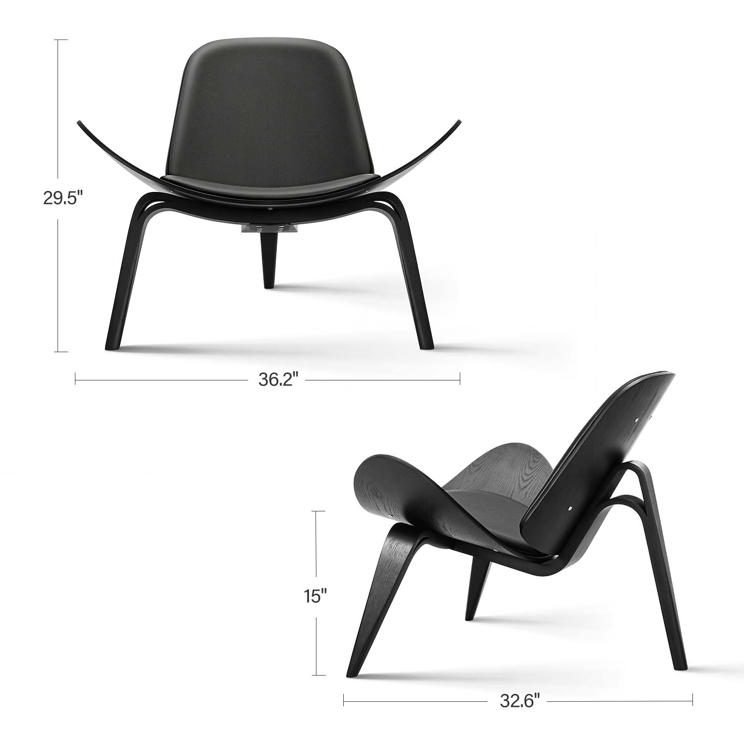 Mid Century Modern Shell Lounge Chair - Black