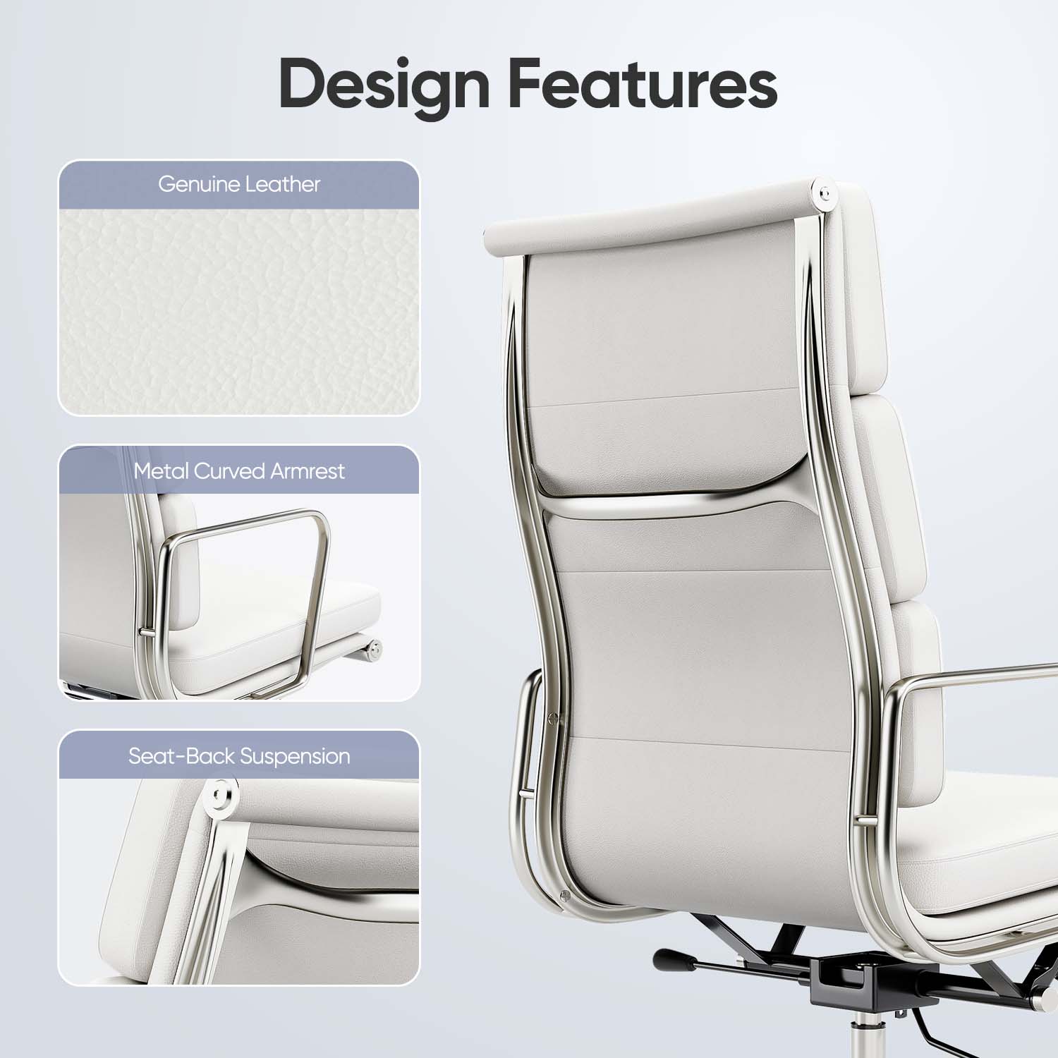 Ribbed Office Chair - High Back - White