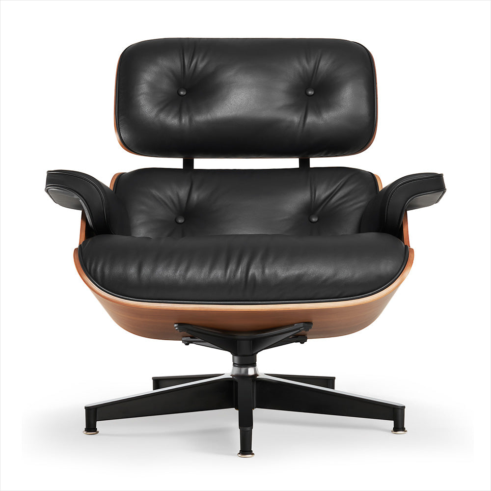 Mid-Century Lounge Chair and Ottoman - Taller - Walnut wood - Black