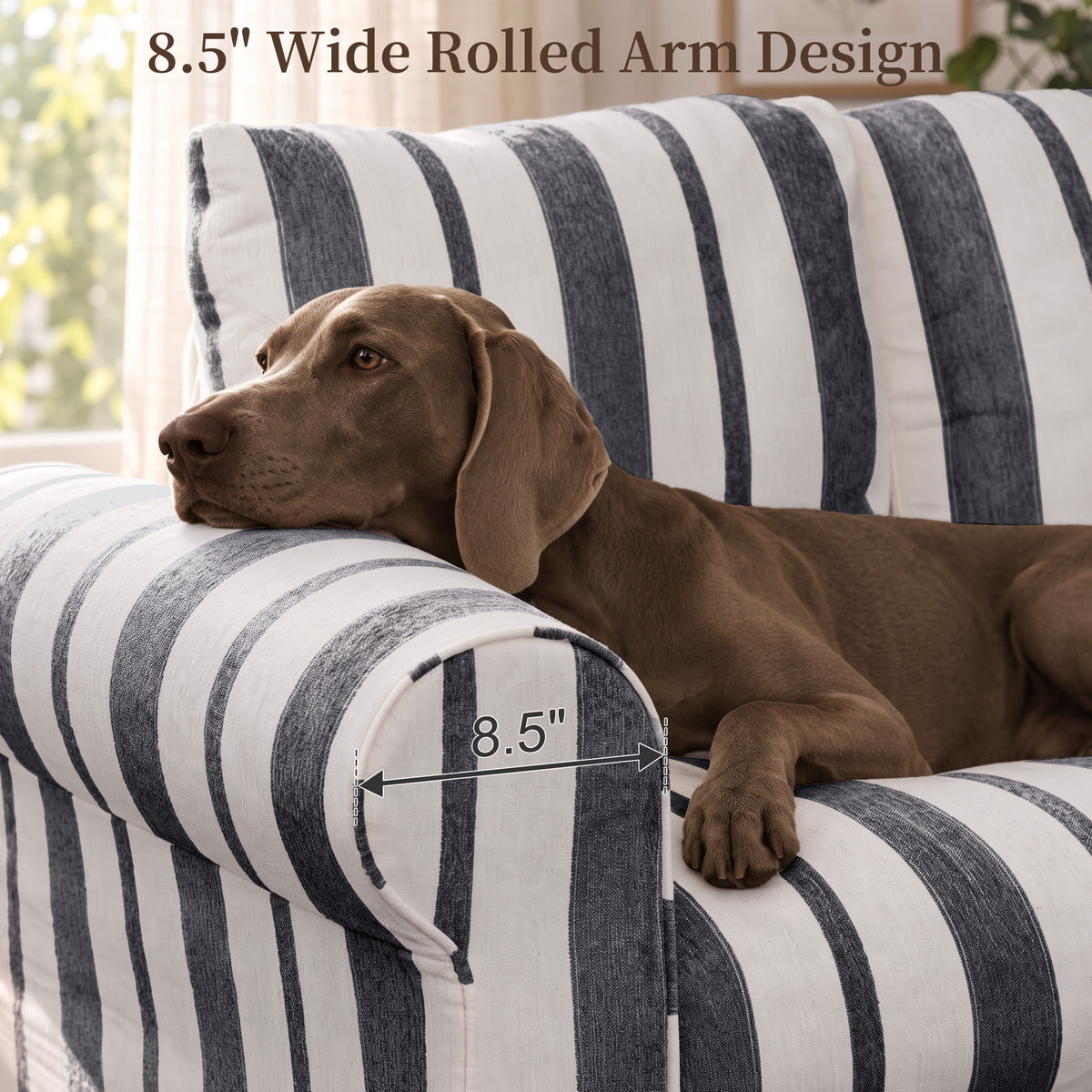 Vorthio 89" 3 Seater Couch for Living Room, Farmhouse Striped Chenille Couch, Living Room Sofa with Deep Seat, Washable Cover, Charcoal