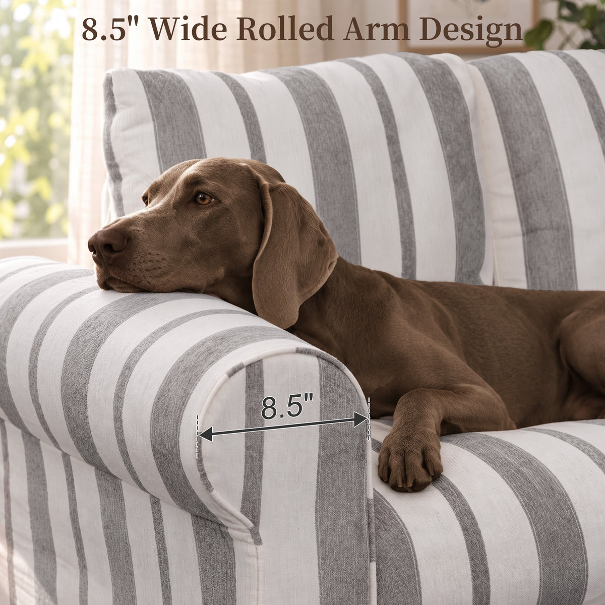 Vorthio 89" 3 Seater Couch for Living Room, Farmhouse Striped Chenille Couch, Living Room Sofa with Deep Seat, Washable Cover, Light Gray