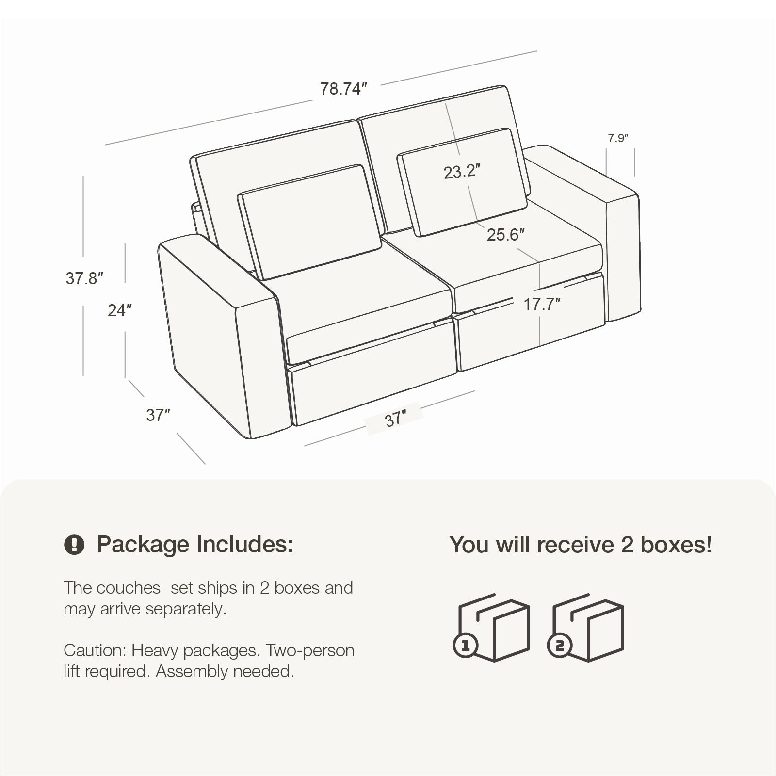 2 Seats Cloud Modular Couch - Vorthio