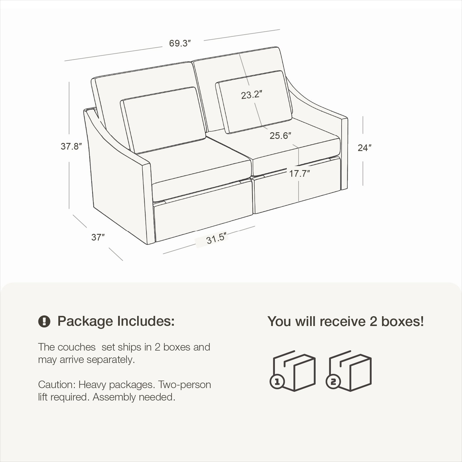 2 Seats Cloud Modular Sofa - Vorthio