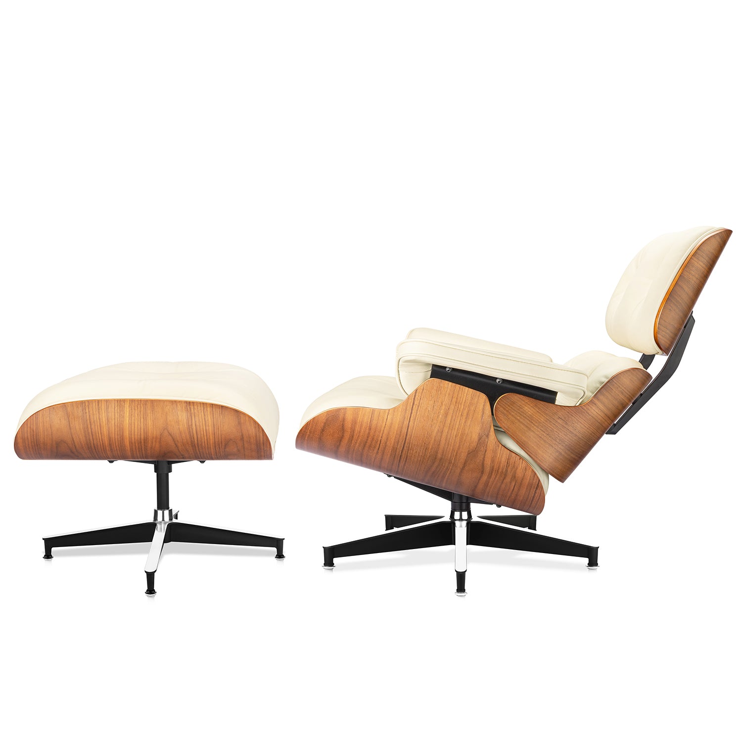 Mid-Century Lounge Chair and Ottoman - A+ Premium Taller Walnut wood  -Beige