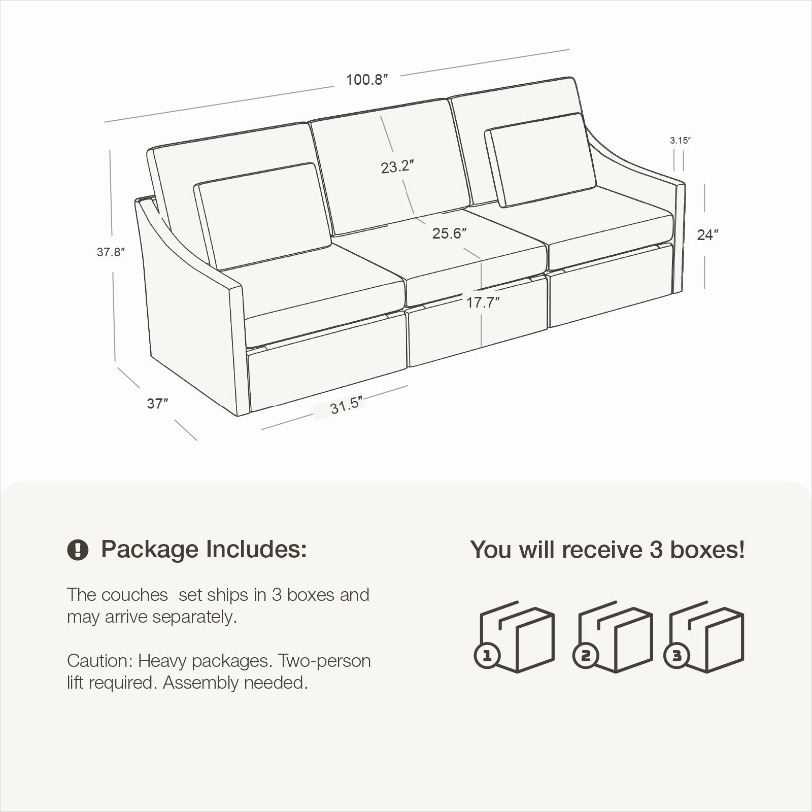 3 Seats Cloud Modular Sofa - Vorthio
