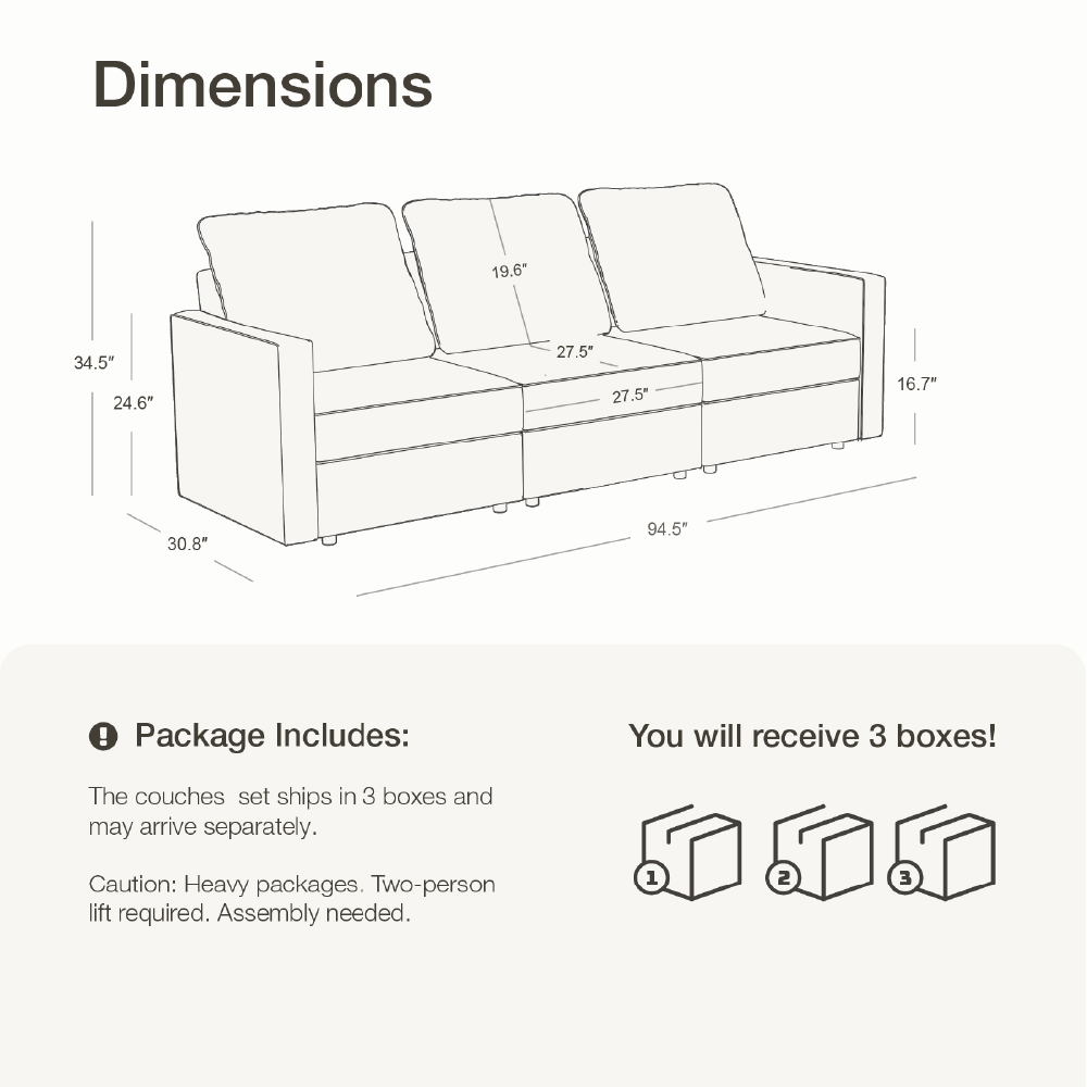 3 Seats Modular Couch - Vorthio