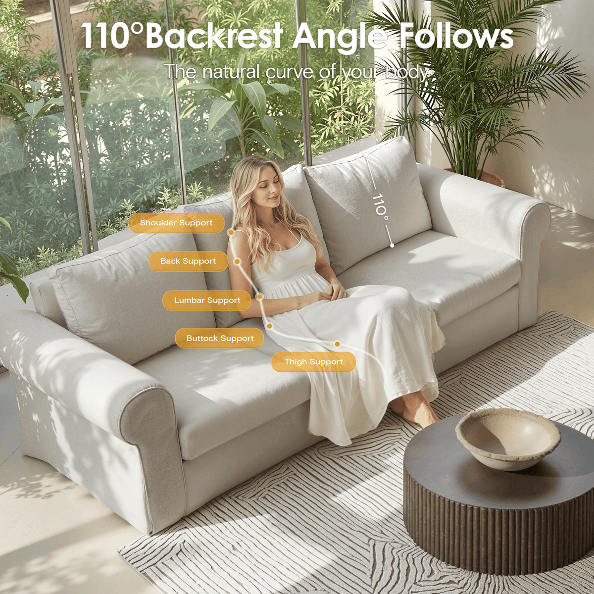 89" Farmhouse 3-Seater Sofa, Deep Seat Couch with High Back Support, Washable Removable Cover, Rolled Arms, Gray