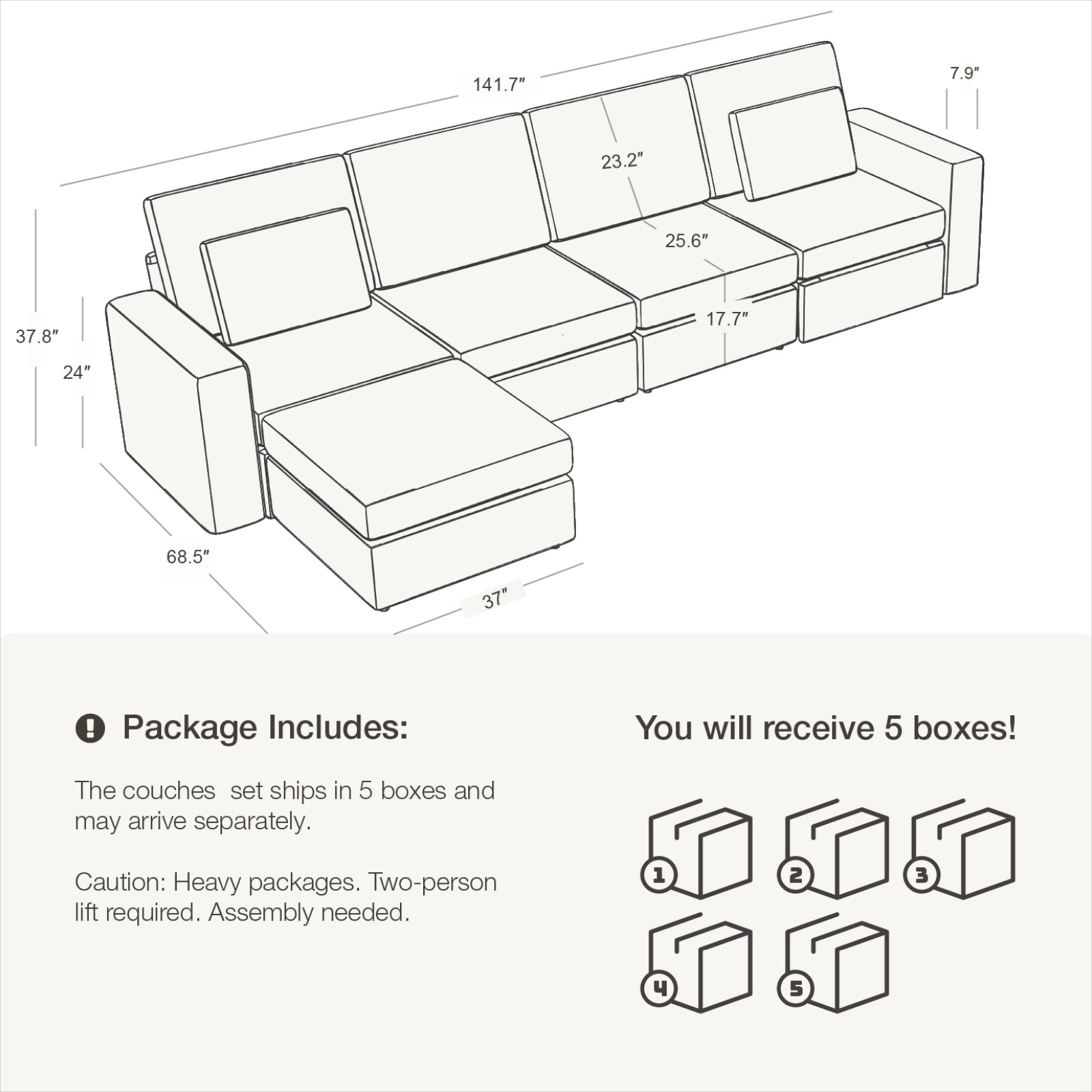5 Seats Cloud Modular Couch - Vorthio