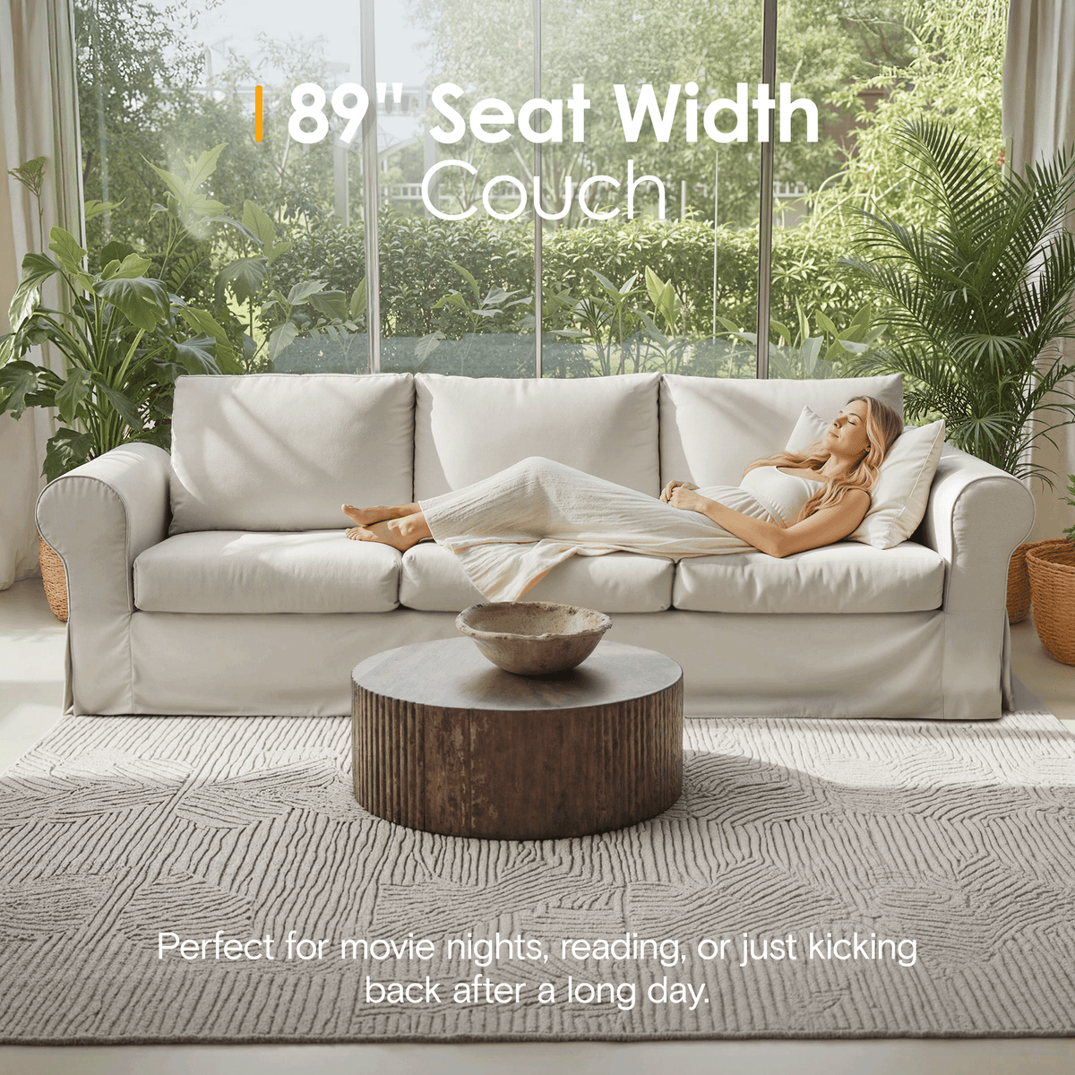 89" Farmhouse 3-Seater Sofa, Deep Seat Couch with High Back Support, Washable Removable Cover, Rolled Arms, Gray