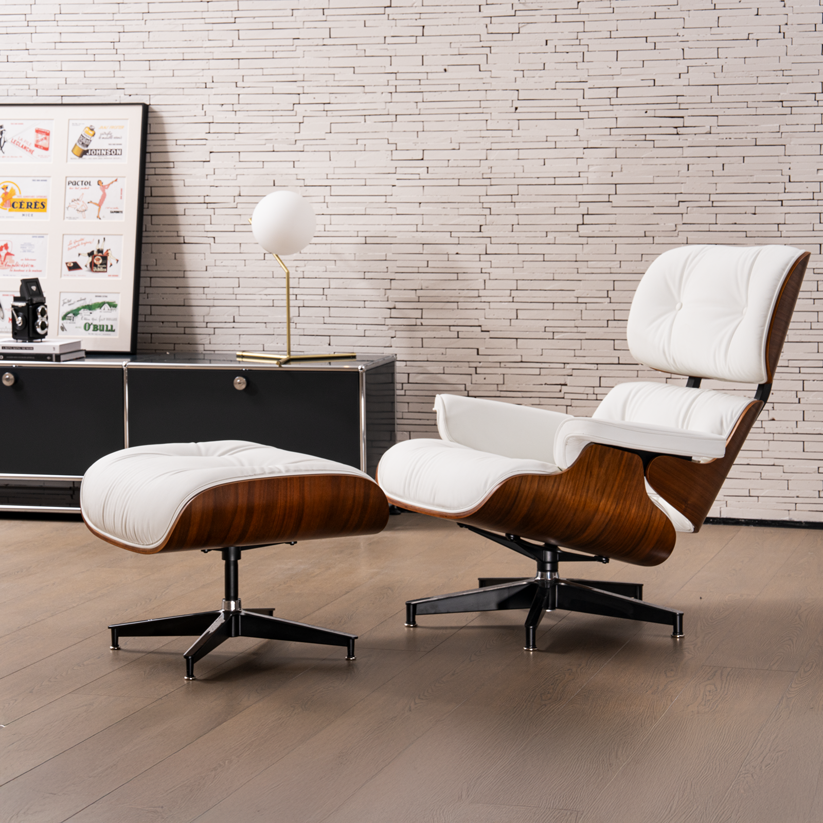 Mid-Century Lounge Chair and Ottoman - A+ Premium Taller - White