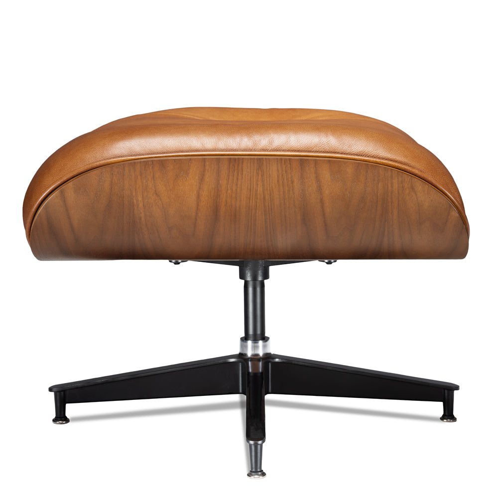Mid-Century Lounge Chair and Ottoman - A+ Premium - Taller - Walnut wood - Wax leather - Leather Brown