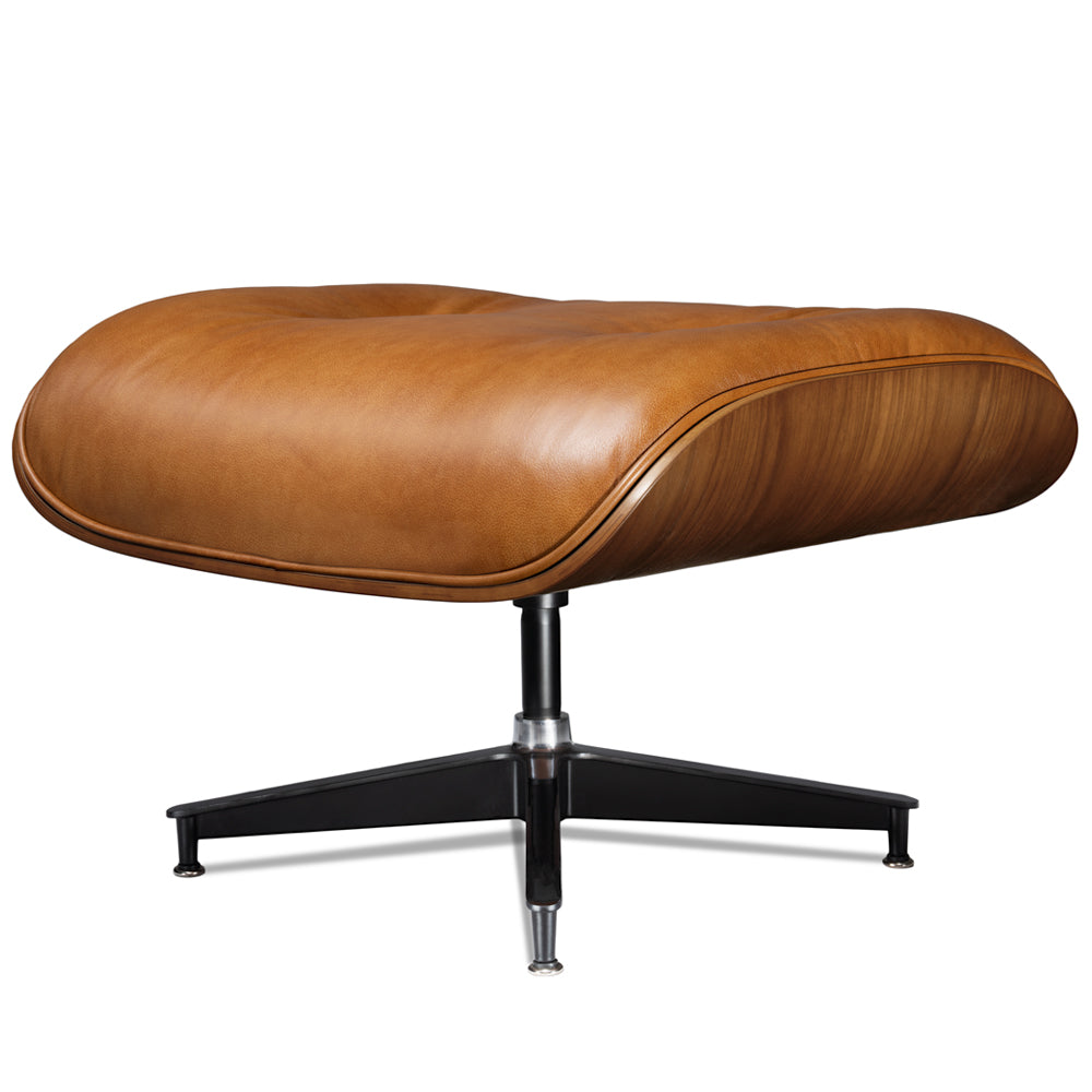 Mid-Century Lounge Chair and Ottoman - A+ Premium - Taller - Walnut wood - Wax leather - Leather Brown