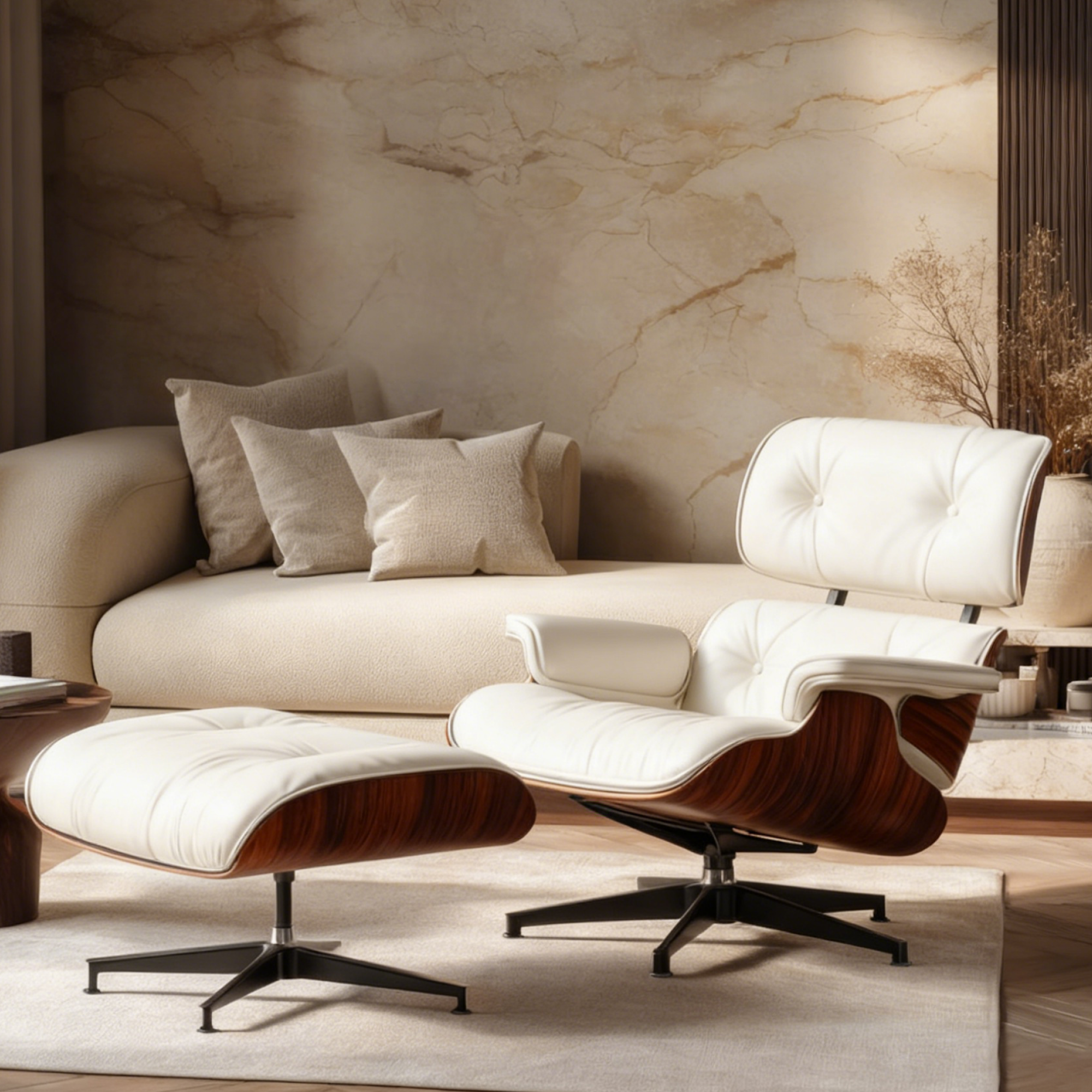 Mid-Century Lounge Chair and Ottoman - Taller - White