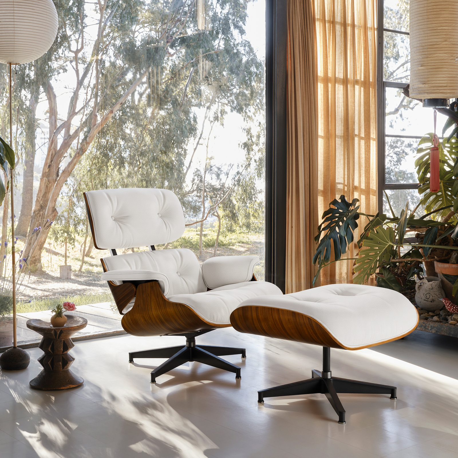 Mid-Century Lounge Chair and Ottoman - A+ Premium Taller - White