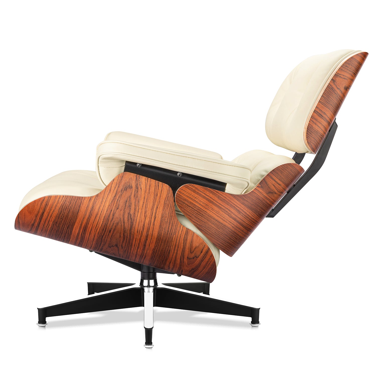 Mid-Century Lounge Chair and Ottoman - Taller - Red Rosewood - Off White