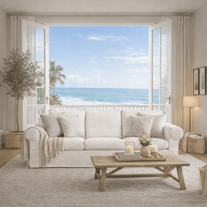 Vorthio 3-Seater Farmhouse Sofa, Deep Seat Couch with High Back Support, Removable Washable Cover, White