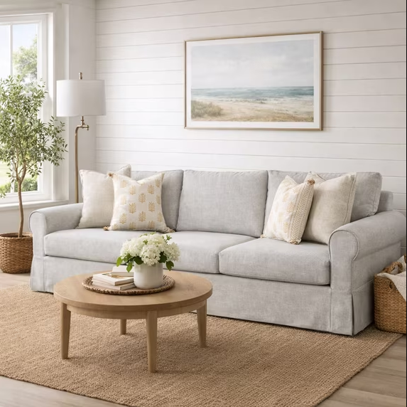 89" Farmhouse 3-Seater Sofa, Deep Seat Couch with High Back Support, Washable Removable Cover, Rolled Arms, Gray