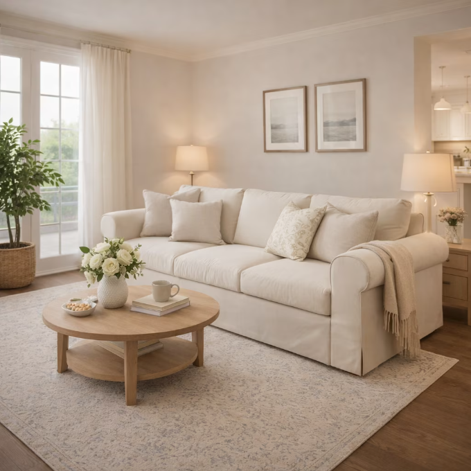 89" Farmhouse 3-Seater Sofa, Deep Seat Couch with High Back Support, Washable Removable Cover, Rolled Arms, Beige