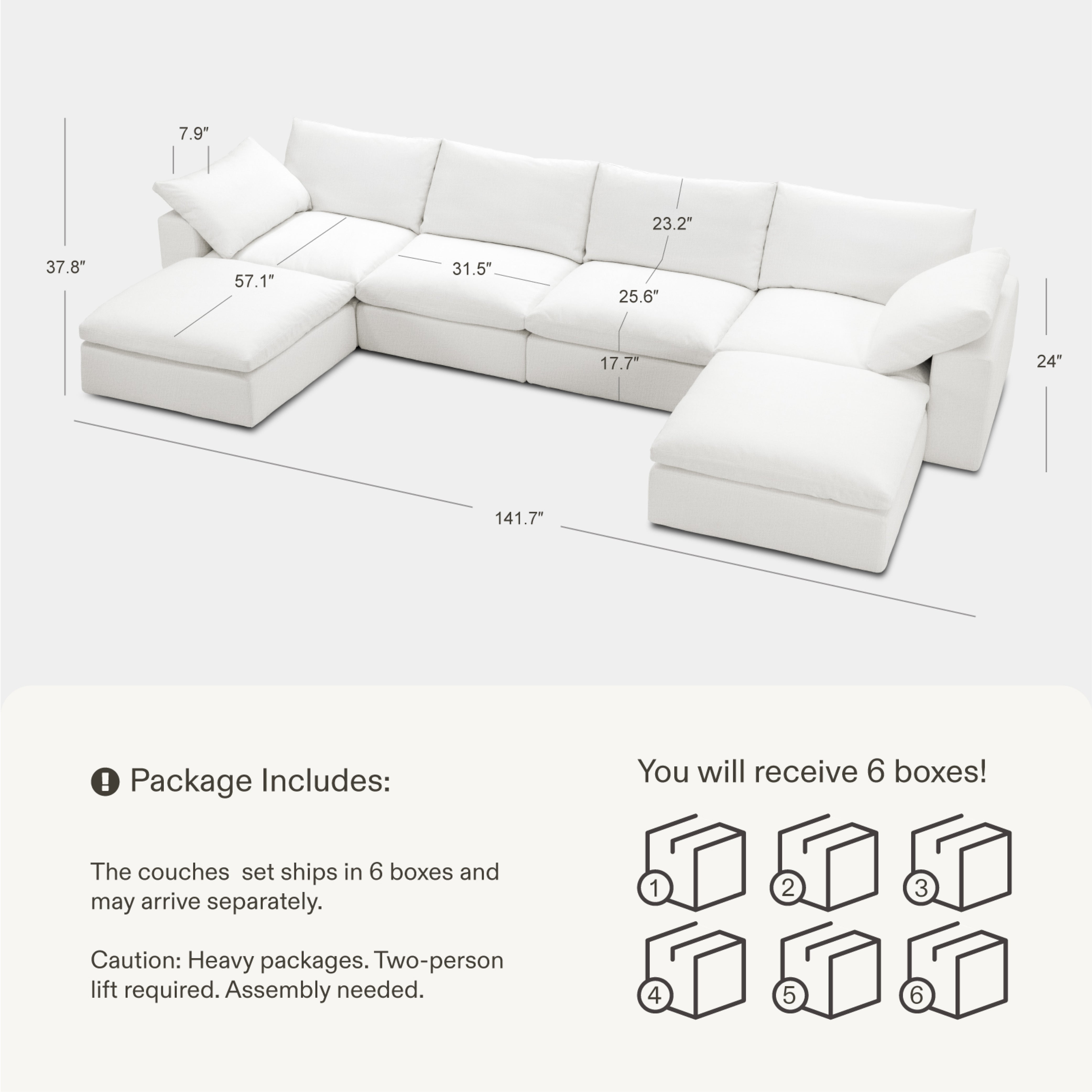 Cloud Couch Oversized Modular Sectional Sofa True Relax Comfy Couches Wide&Deep Seat Sofas for Living Room Metal Frame Furniture Sets - Vorthio