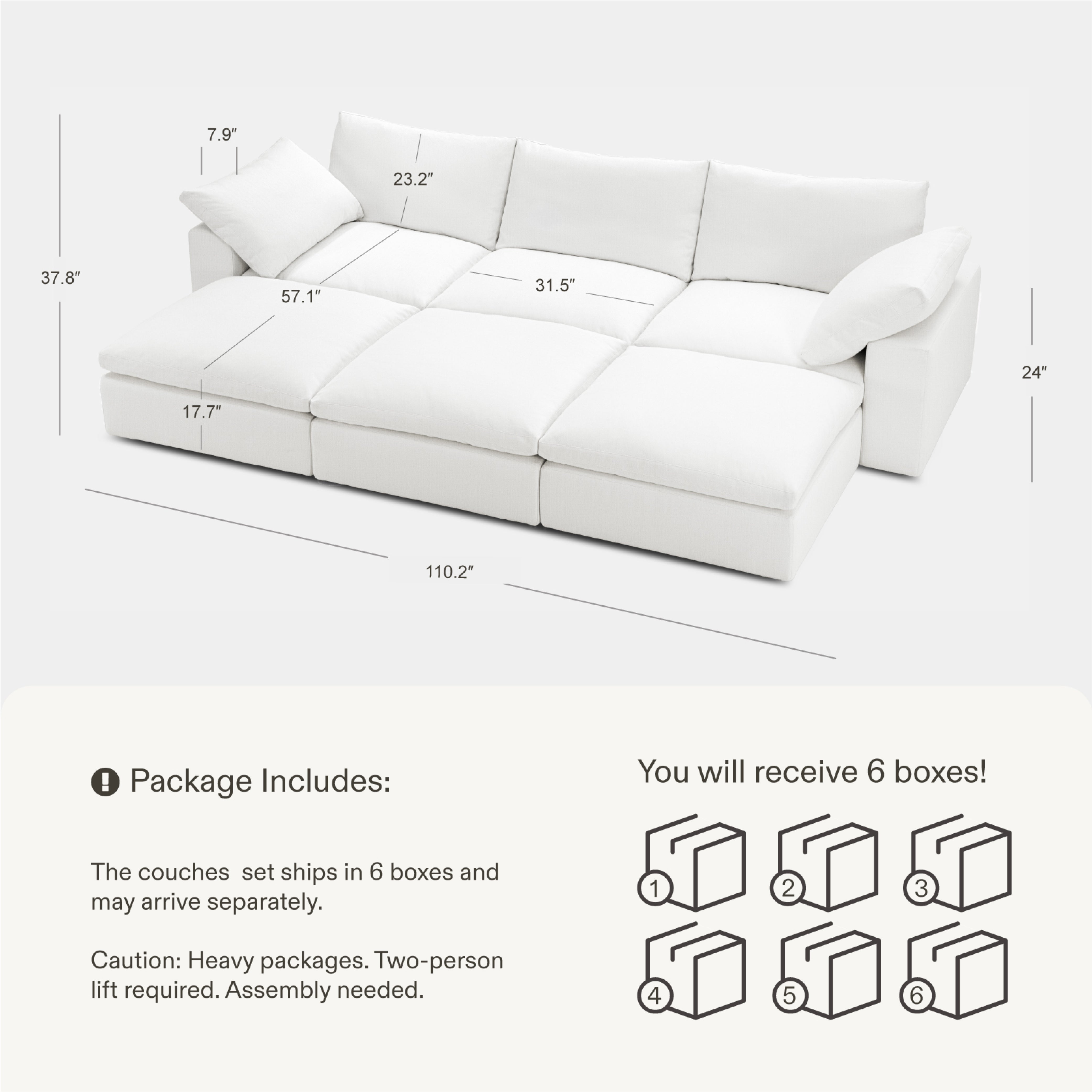 Cloud Couch Oversized Modular Sectional Sofa True Relax Comfy Couches Wide&Deep Seat Sofas for Living Room Metal Frame Furniture Sets - Vorthio