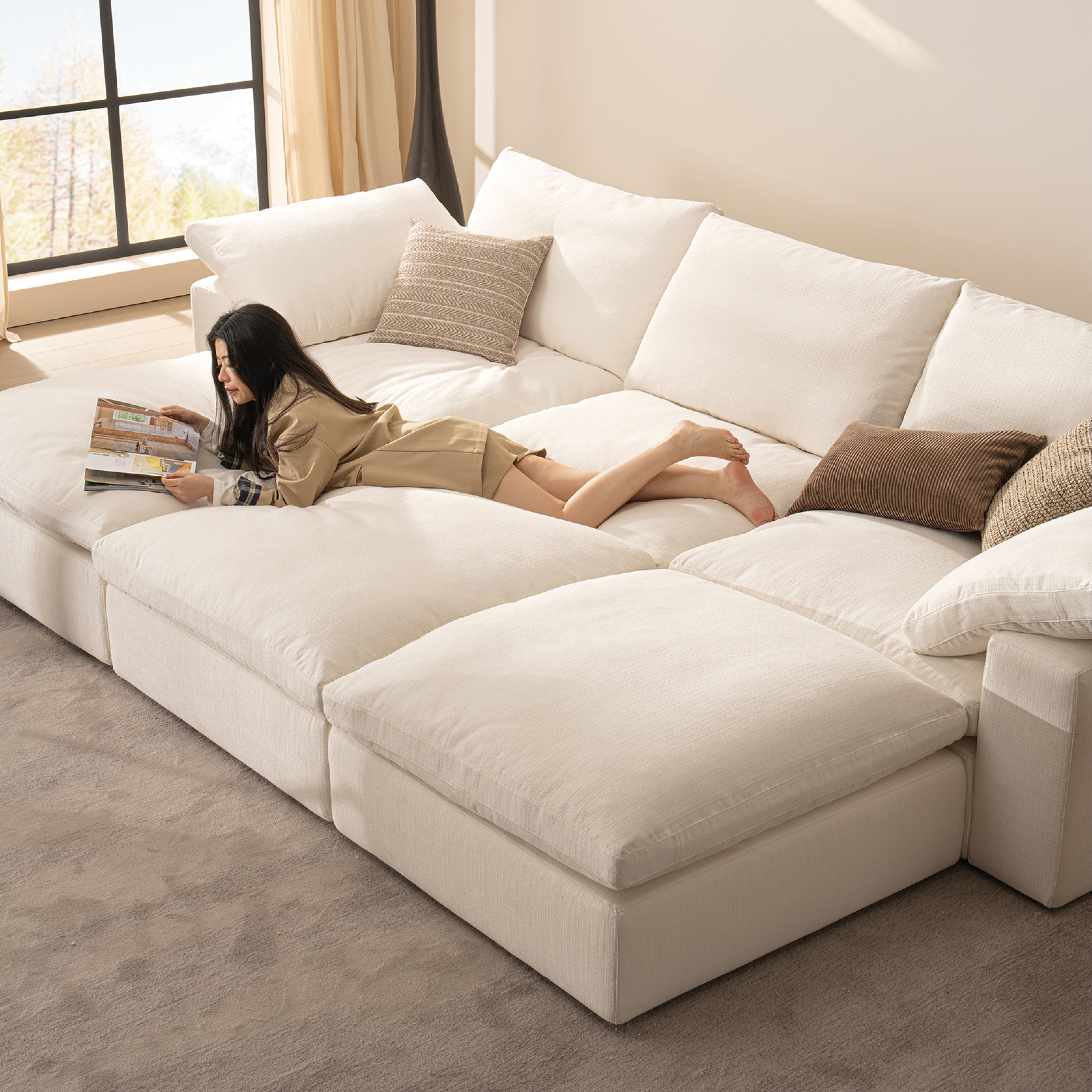 Cloud Couch Oversized Modular Sectional Sofa True Relax Comfy Couches Wide&Deep Seat Sofas for Living Room Metal Frame Furniture Sets - Vorthio