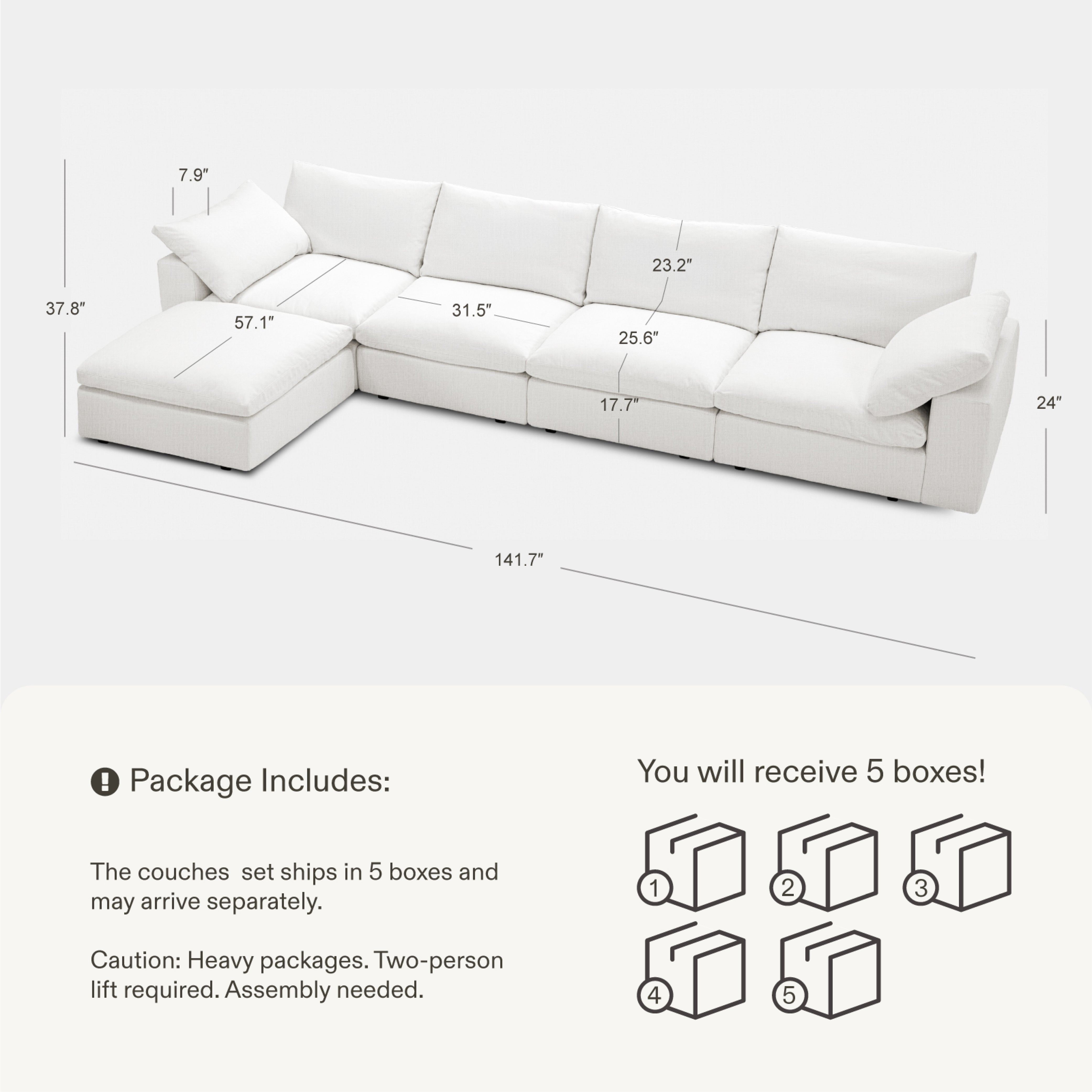 Cloud Couch Oversized Modular Sectional Sofa True Relax Comfy Couches Wide&Deep Seat Sofas for Living Room Metal Frame Furniture Sets - Vorthio