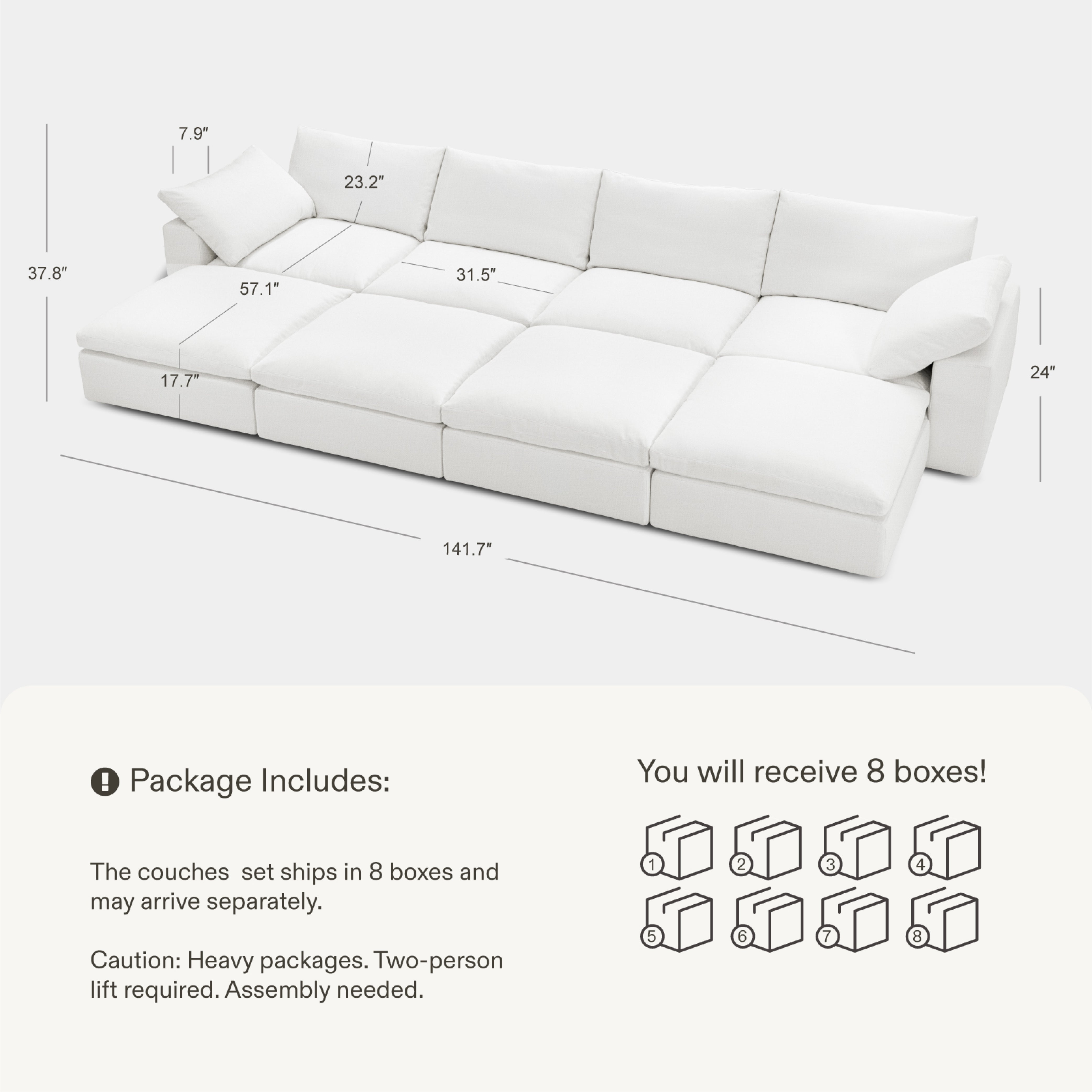 Cloud Couch Oversized Modular Sectional Sofa True Relax Comfy Couches Wide&Deep Seat Sofas for Living Room Metal Frame Furniture Sets - Vorthio