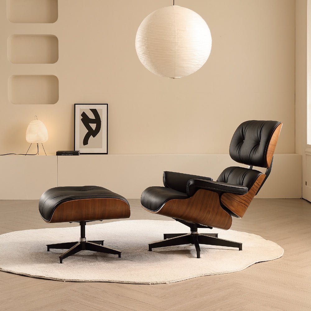 Mid - Century Lounge Chair and Ottoman - A+ Premium Taller - Black - Vorthio