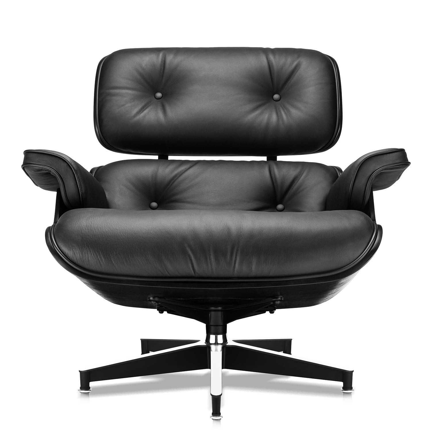 Mid - Century Lounge Chair and Ottoman - A+ Premium Taller Ebony - Black - Vorthio