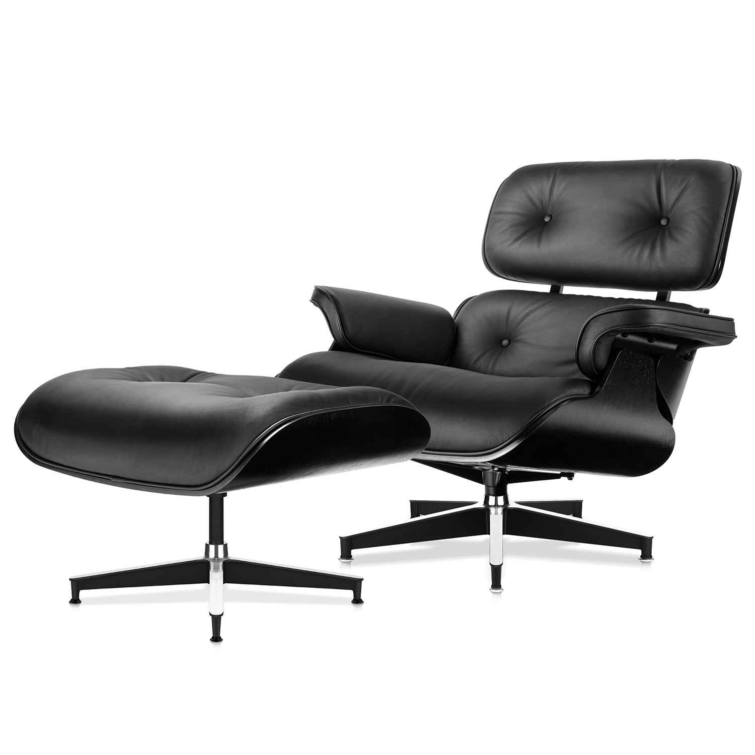 Mid - Century Lounge Chair and Ottoman - A+ Premium Taller Ebony - Black - Vorthio