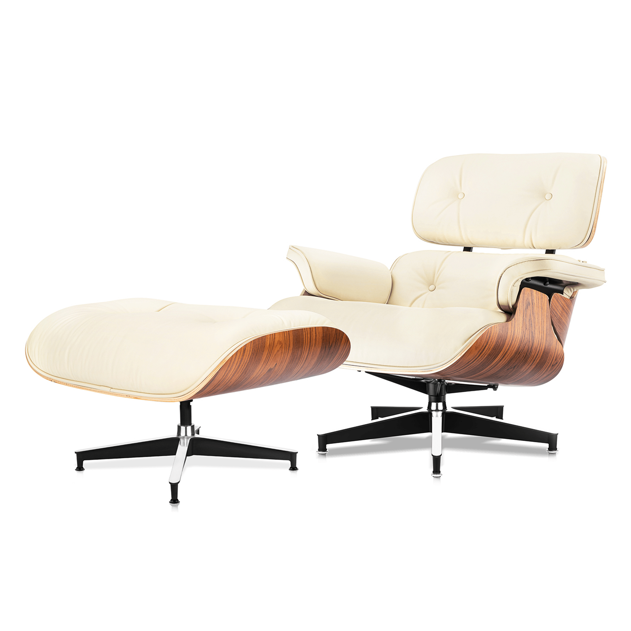 Mid - Century Lounge Chair and Ottoman - A+ Premium Taller Red Rosewood - Beige - Vorthio