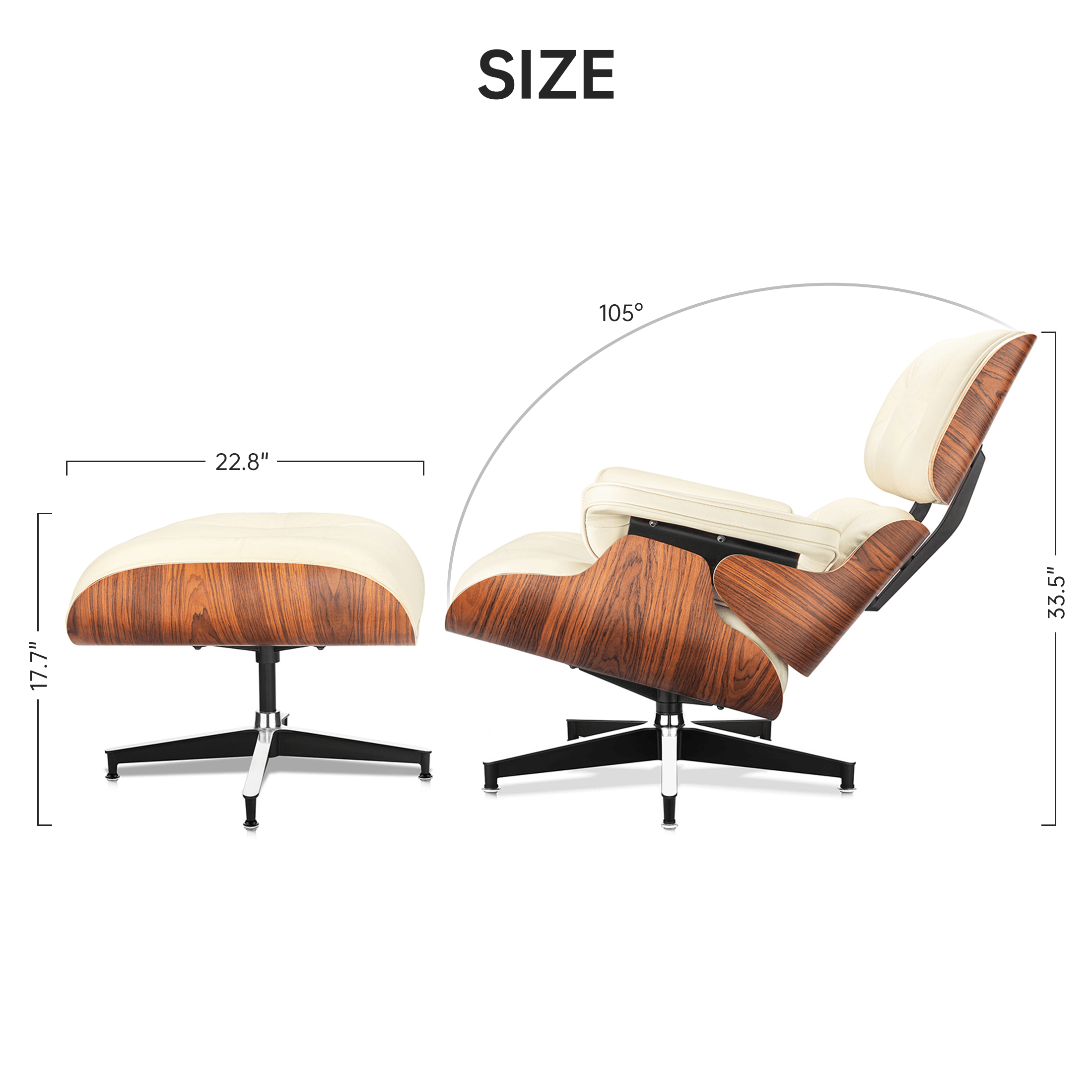 Mid - Century Lounge Chair and Ottoman - A+ Premium Taller Red Rosewood - Beige - Vorthio