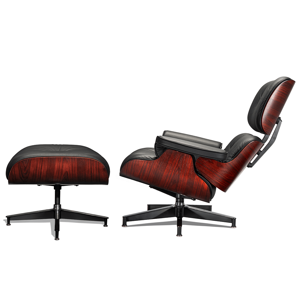 Mid - Century Lounge Chair and Ottoman - Taller Dark Rosewood - Black - Vorthio
