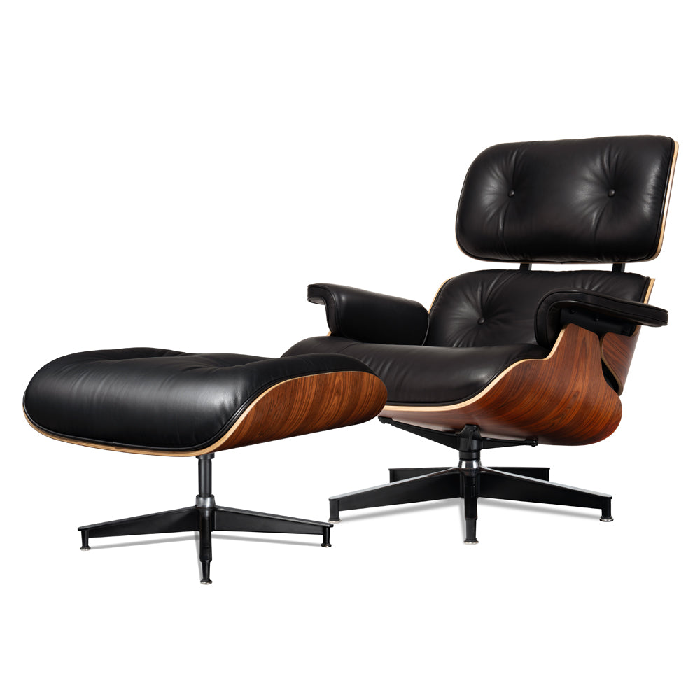 Mid-Century Chaise Lounge Chair in Top-Grain Leather- A+ Premium Taller - Red Rosewood - Black