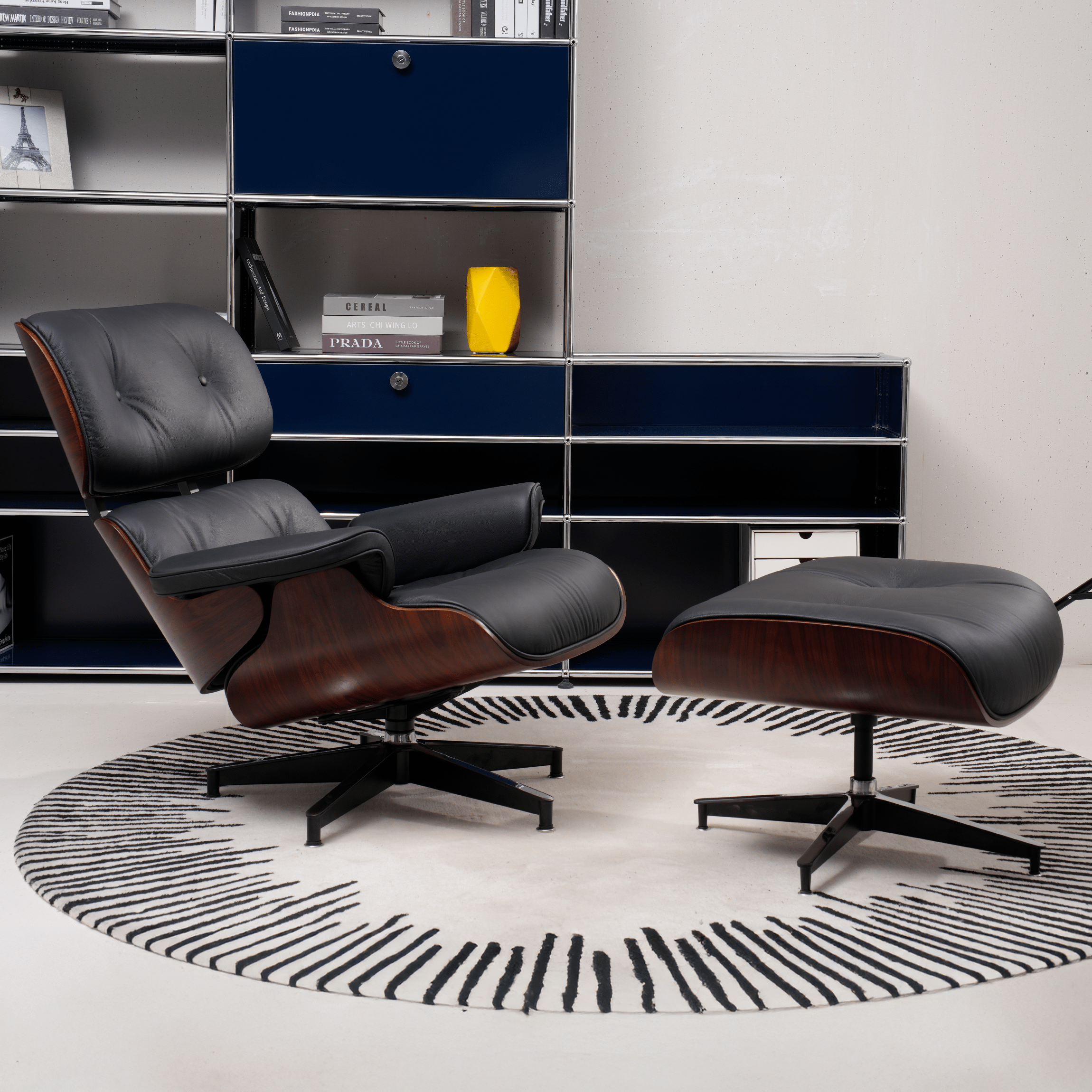 Retro Mid - Century Lounge Chair and Ottoman - A+ Premium Taller - Black - Vorthio
