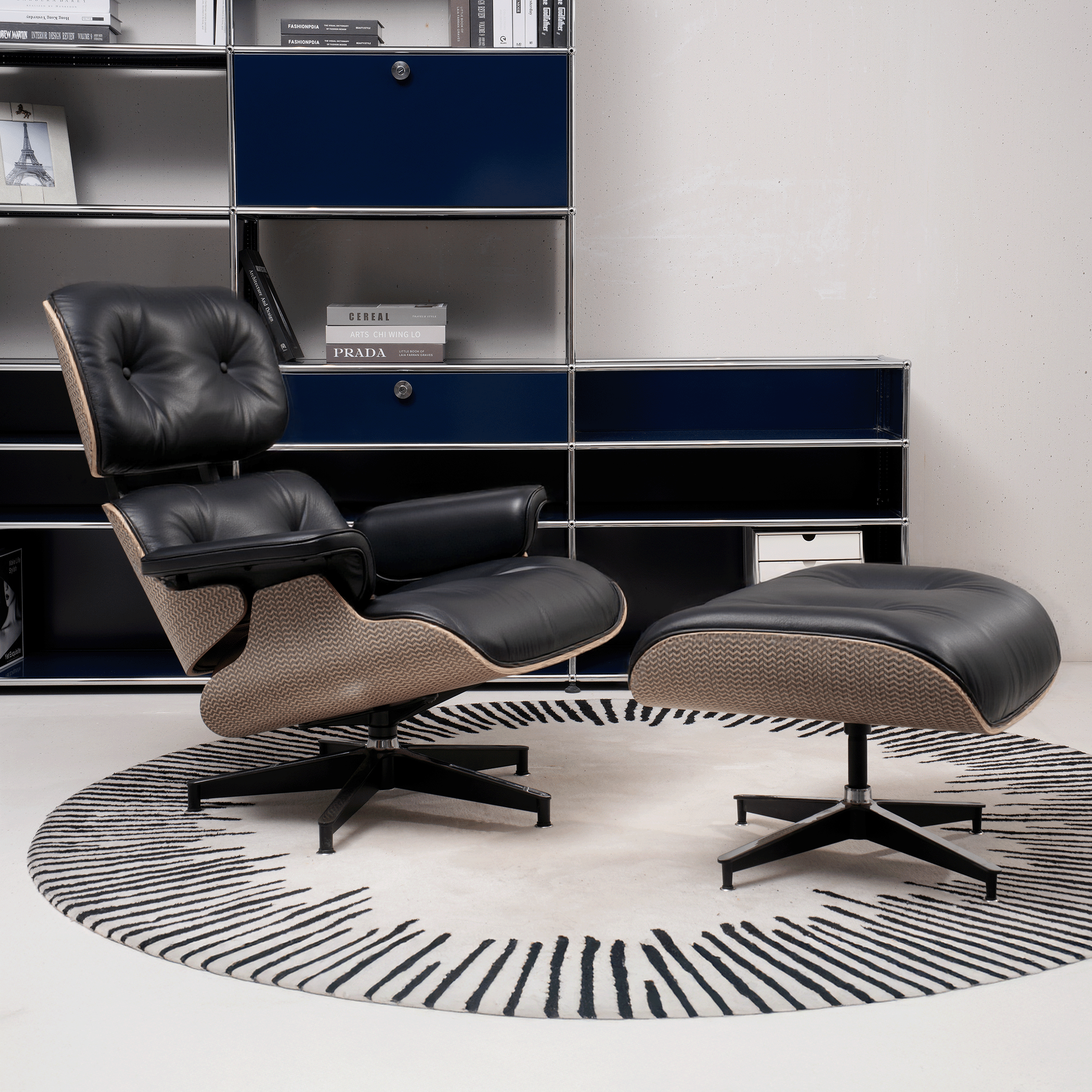 Retro Mid - Century Lounge Chair and Ottoman - A+ Premium Taller - Black - Vorthio