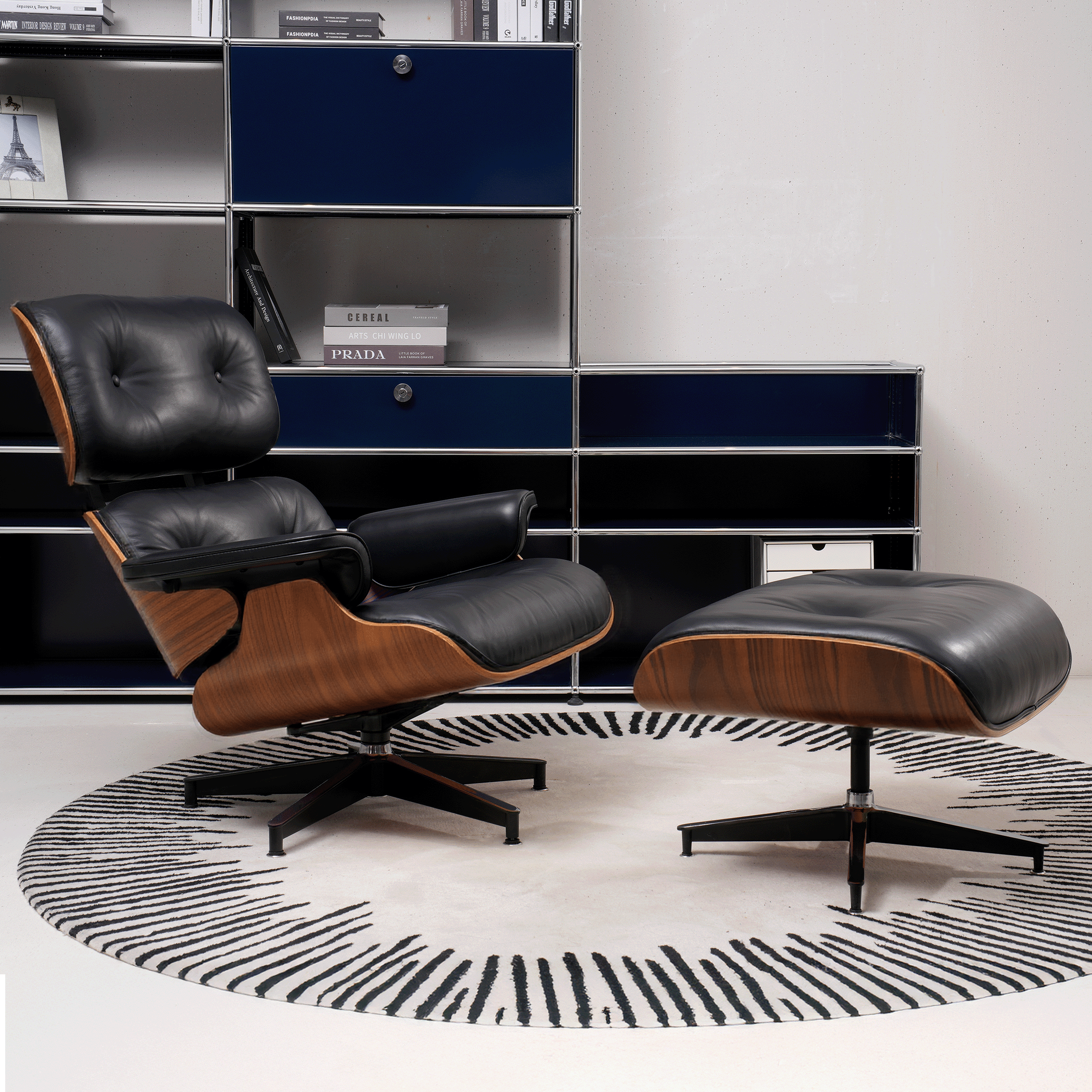 Retro Mid - Century Lounge Chair and Ottoman - A+ Premium Taller - Black - Vorthio