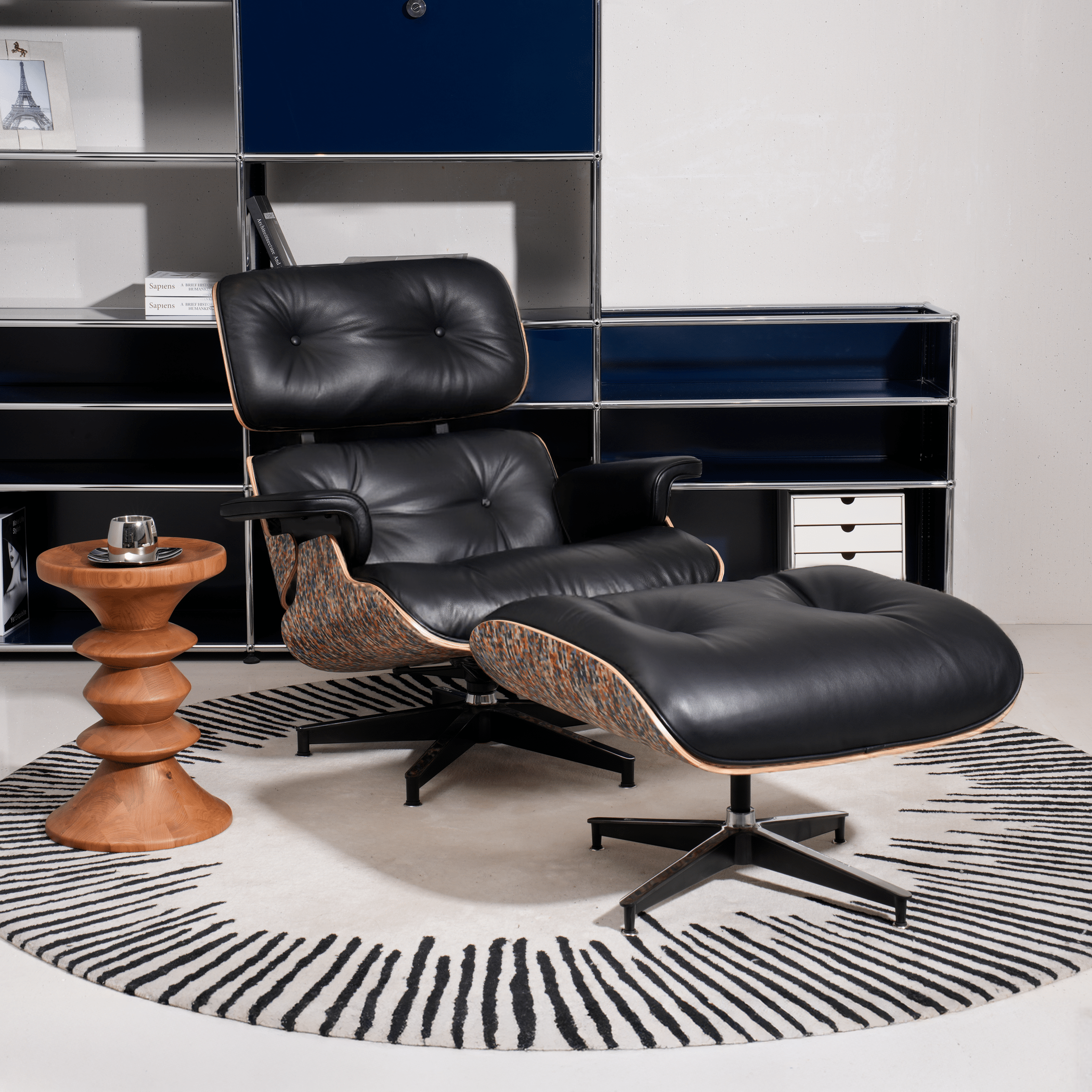Retro Mid - Century Lounge Chair and Ottoman - A+ Premium Taller - Black - Vorthio