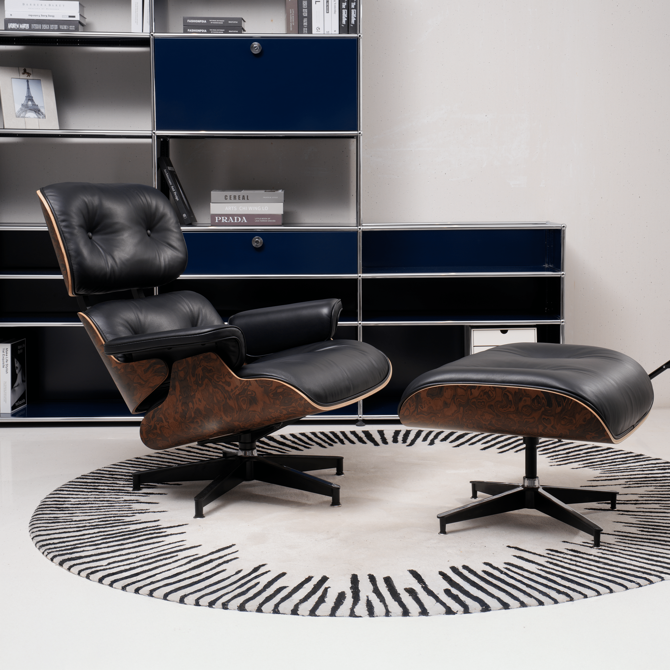 Retro Mid - Century Lounge Chair and Ottoman - A+ Premium Taller - Black - Vorthio